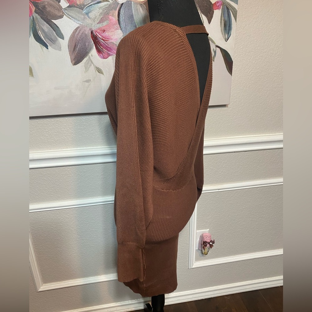 Brown Ribbed Sweater Dress - Picture 8 of 14